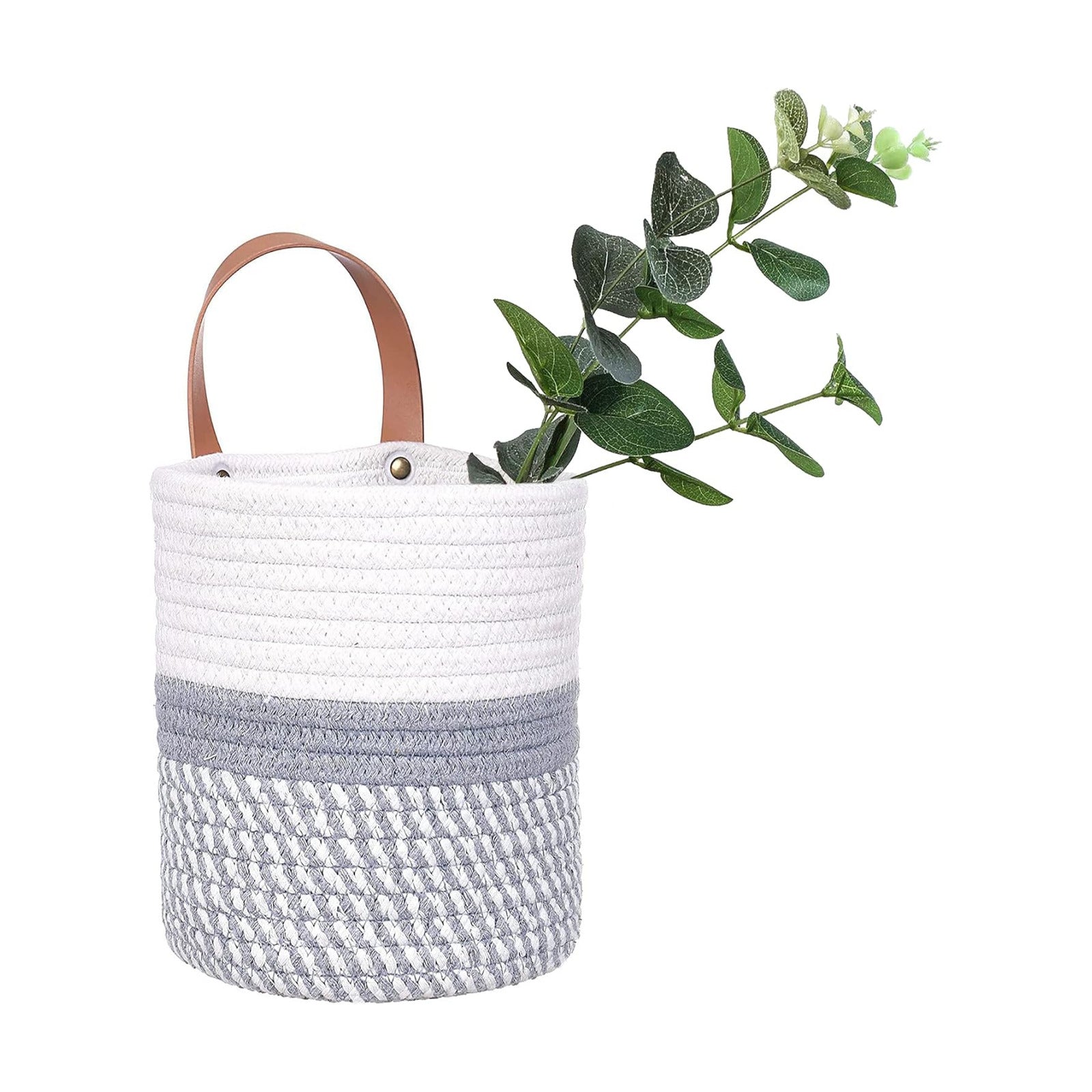 Small Woven Hanging Baskets for Organizing / White & Grey