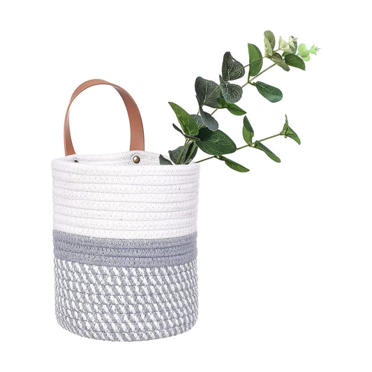 Small Woven Hanging Baskets for Organizing / White & Grey