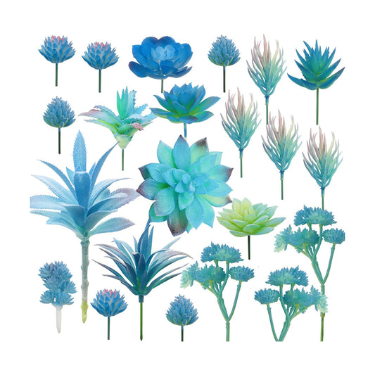 Artificial Succulent Plants / Style 13 / Blue / Set of 21