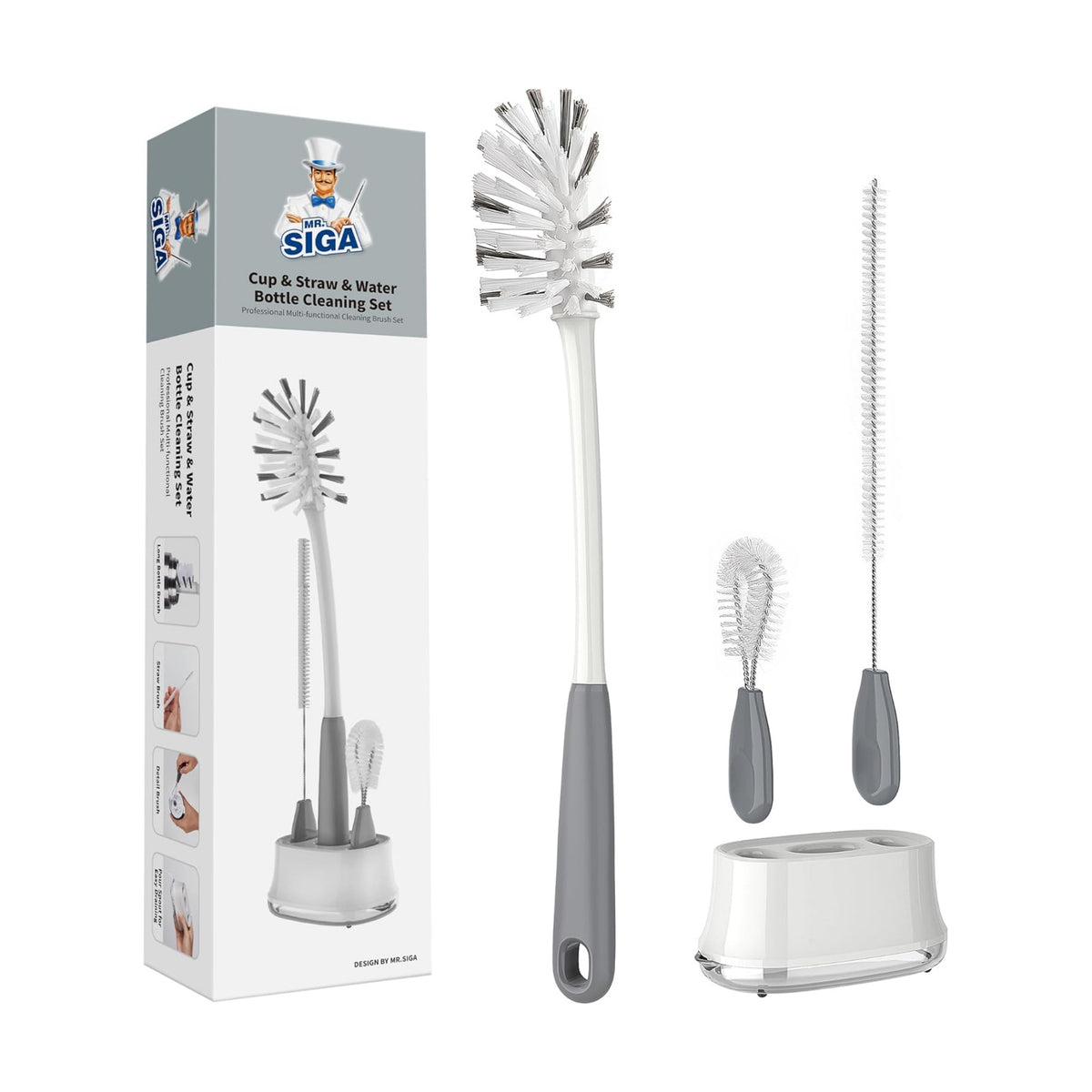 MR.SIGA Water Bottle Brush Cleaning Set with Storage Holder