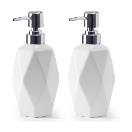 Soap Dispenser, 13.5oz Ceramic Soap Dispenser Bathroom for Kitchen & Bathroom Set of 2 (White, 2 Pack)