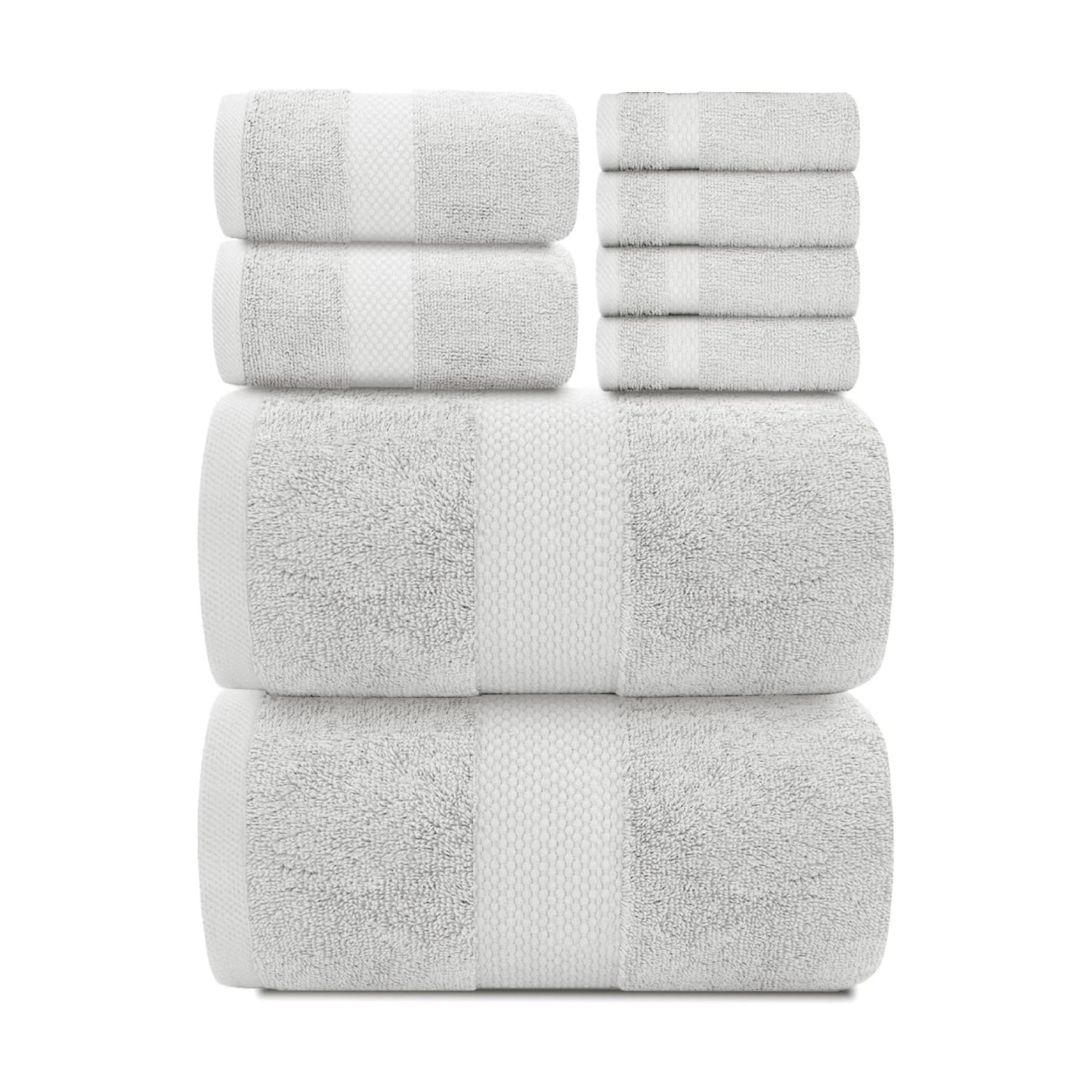 White Classic Luxury Bath Towel Set of 8 Pieces - 100% Turkish Cotton Highly Absorbent Towels for Bathroom, 2 Luxury