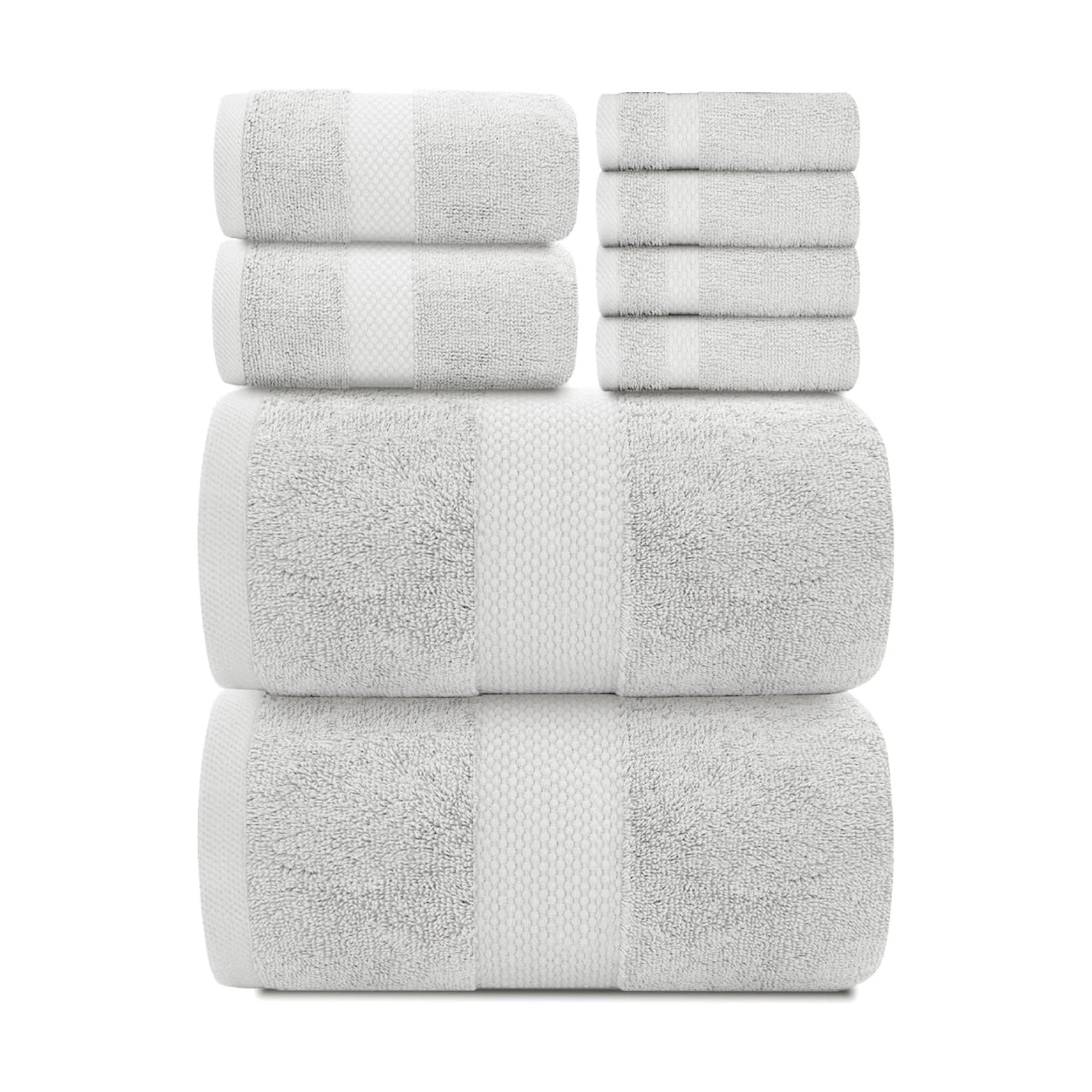 White Classic Luxury Bath Towel Set of 8 Pieces - 100% Turkish Cotton Highly Absorbent Towels for Bathroom, 2 Luxury