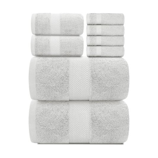 White Classic Luxury Bath Towel Set of 8 Pieces - 100% Turkish Cotton Highly Absorbent Towels for Bathroom, 2 Luxury