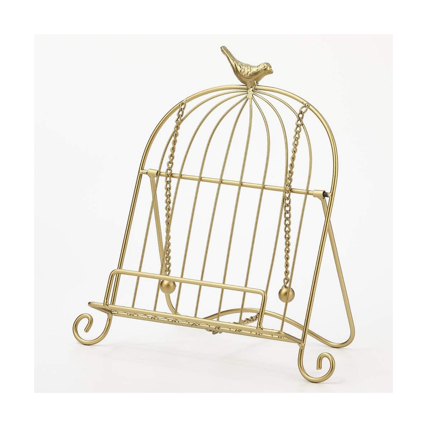 Jemeni Cookbook Stand for Kitchen, A Recipe Easel is Metal Birdcage Shaped | Cast Iron Cookbook Stand with 2 Weighted