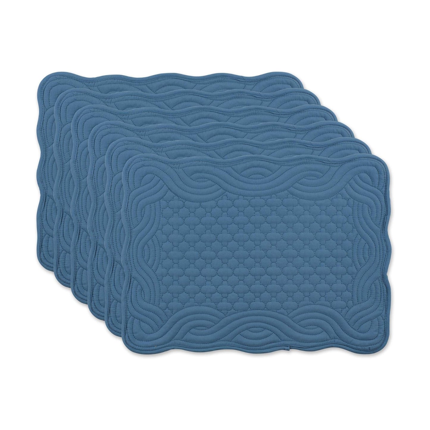 DII Quilted Farmhouse Collection Tabletop, Placemat Set, French Blue, 6 Piece