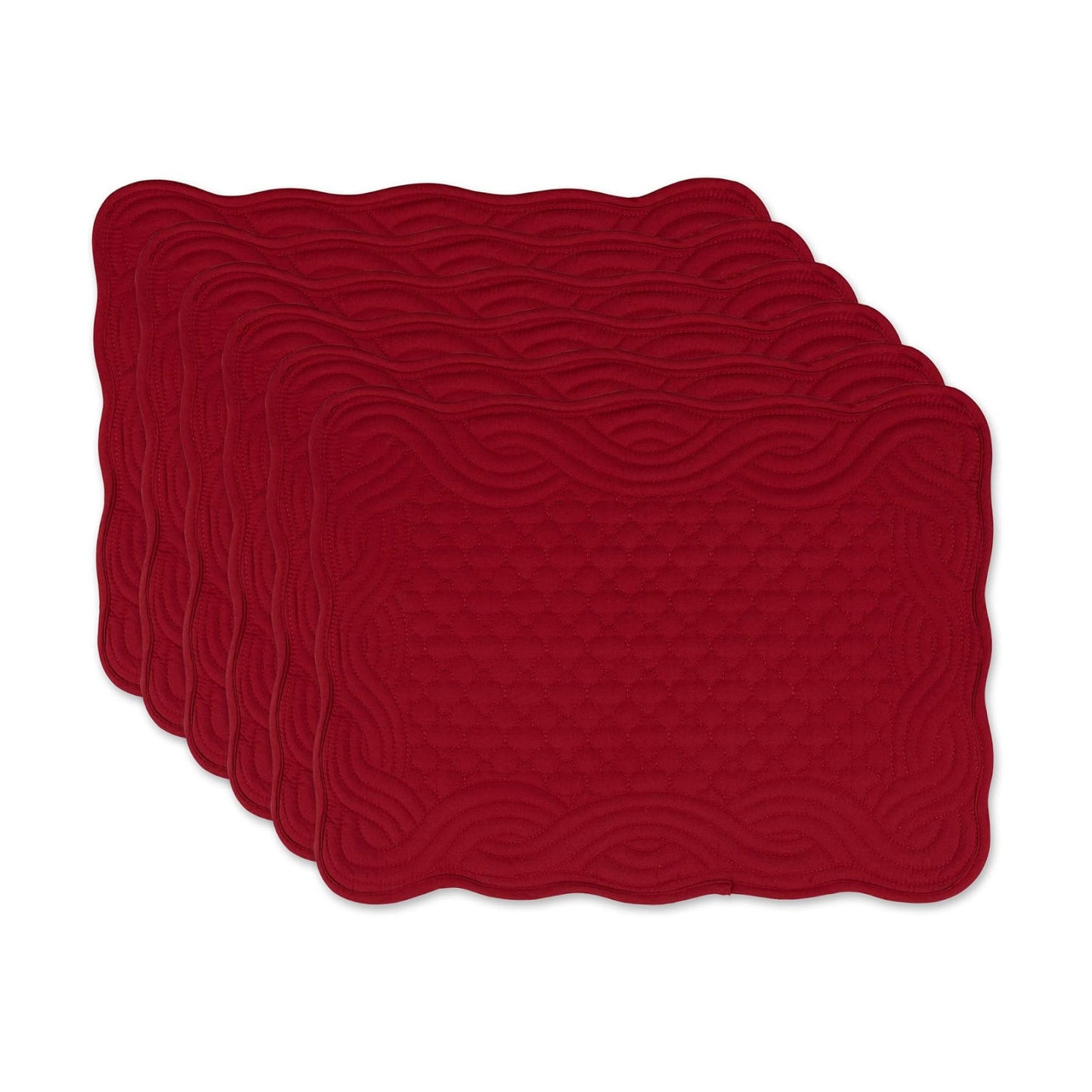 DII Quilted Farmhouse Collection Tabletop, Placemat Set, Cranberry, 6 Piece