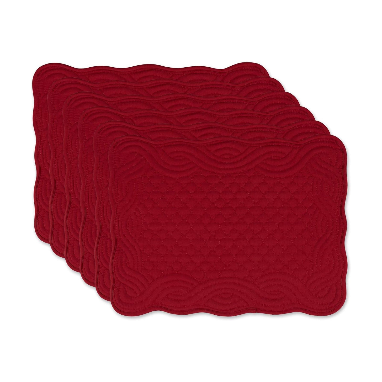 DII Quilted Farmhouse Collection Tabletop, Placemat Set, Cranberry, 6 Piece