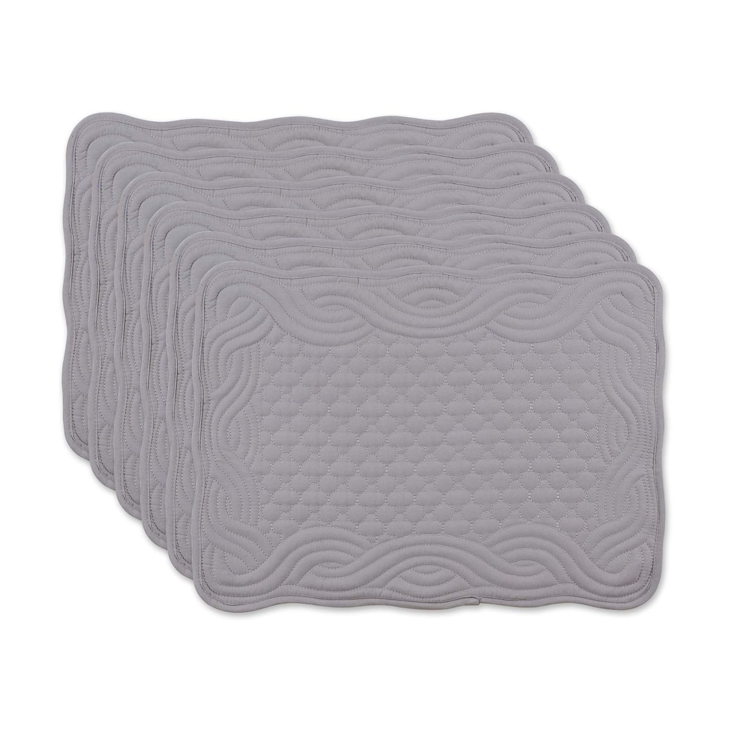 DII Quilted Farmhouse Collection Tabletop, Placemat Set, Gray, 6 Piece