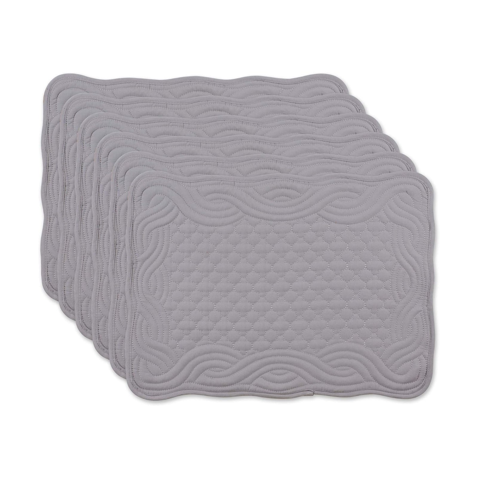 DII Quilted Farmhouse Collection Tabletop, Placemat Set, Gray, 6 Piece