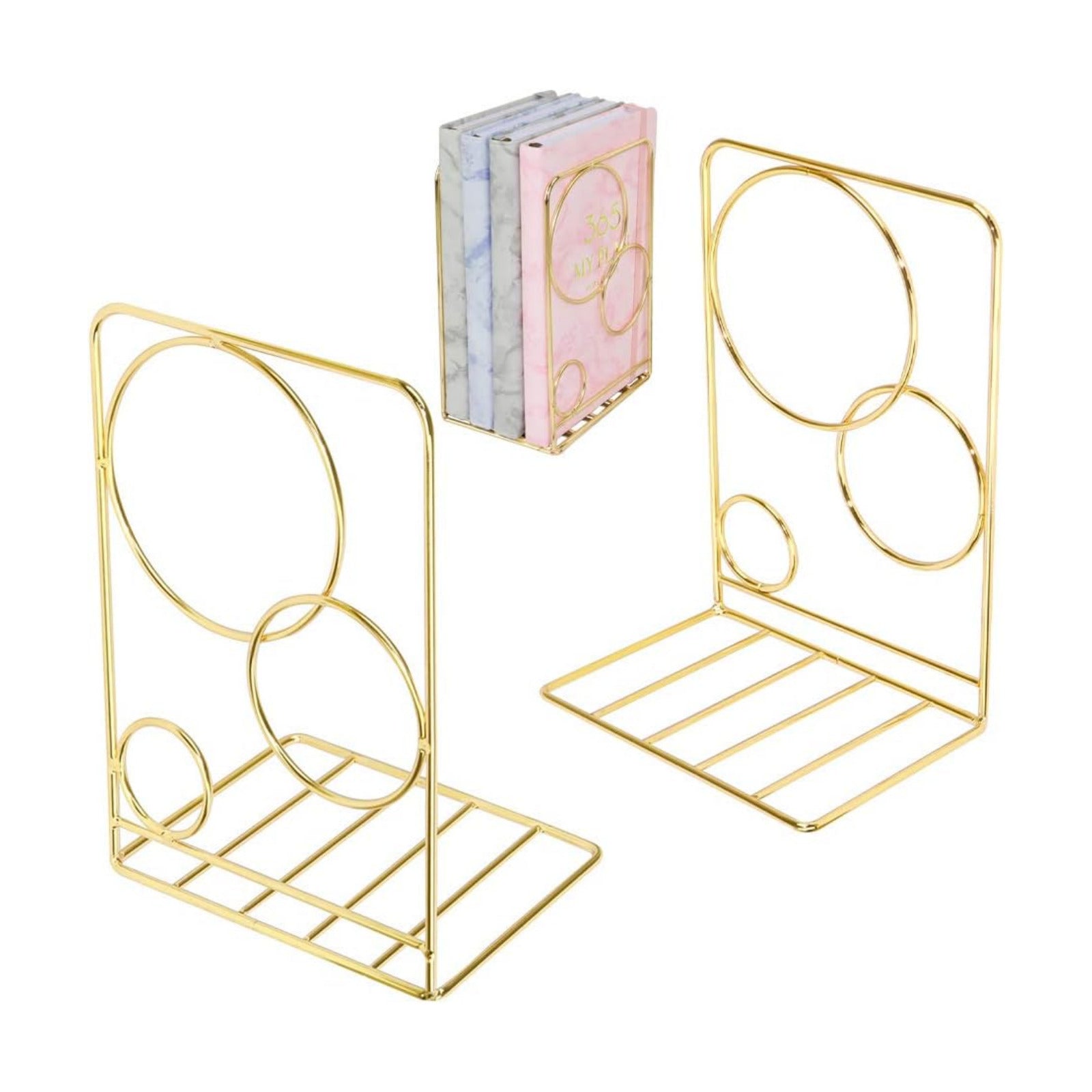 Metal Gold Bookends / Gold Circle / 5.3 x 3.9 x 7.6