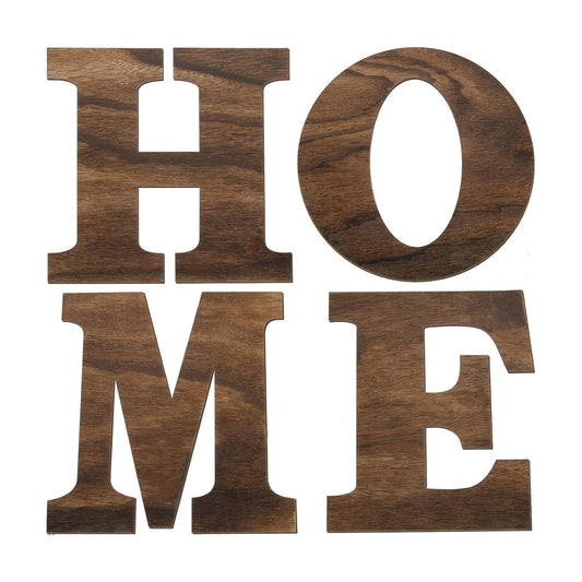 Wooden Home Sign Wall Hanging Decor Farmhouse Letters / Brown / 12 Inch / Set of 4