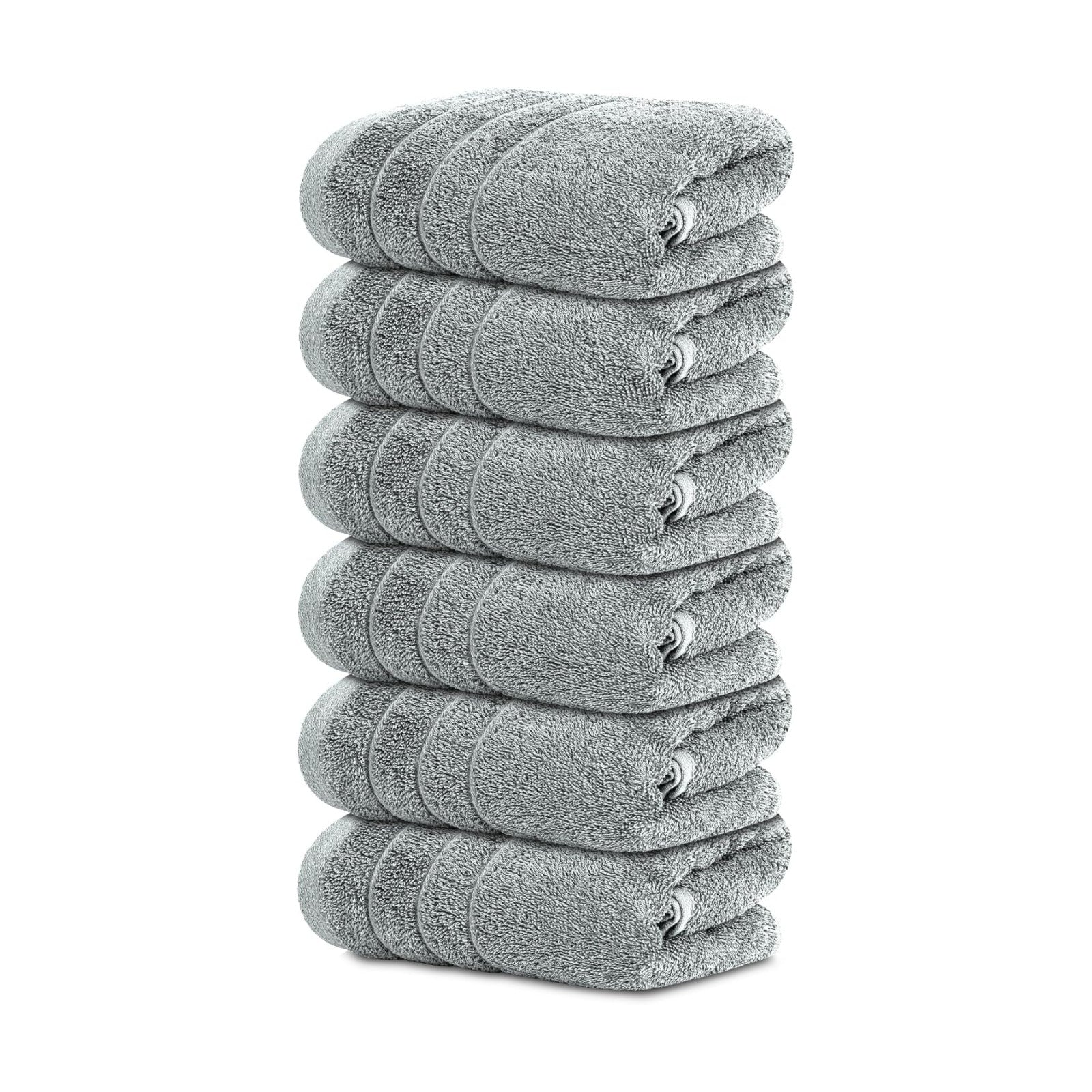 6 Piece Hand Towels Set 16 x 28 Inches, Cool Grey | 100% Cotton, Lighter Weight, Quick to Dry, 16 x 28 Inches, Super