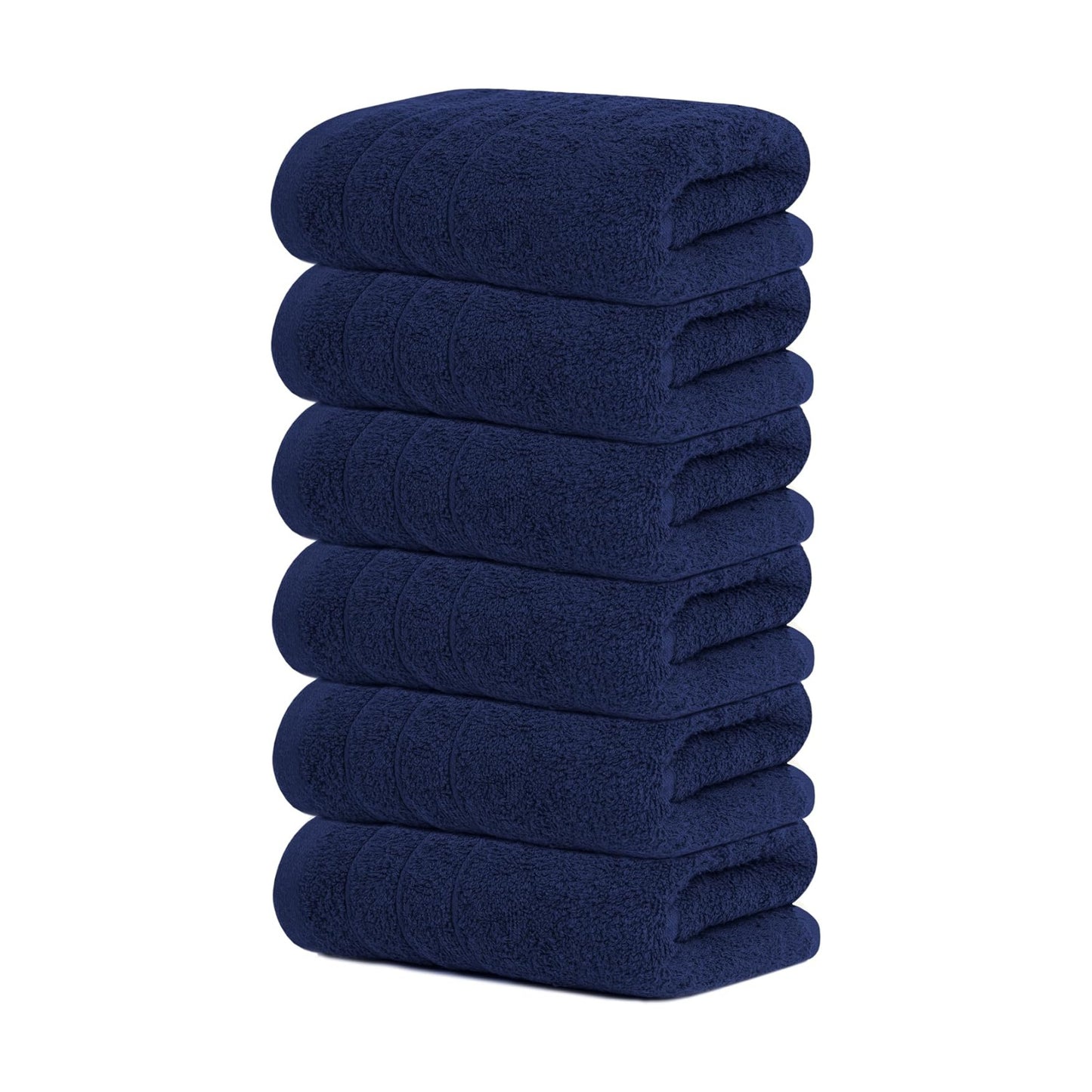 6 Piece Hand Towels Set 16 x 28 Inches, Navy | 100% Cotton, Lighter Weight, Quick to Dry, 16 x 28 Inches, Super Soft &