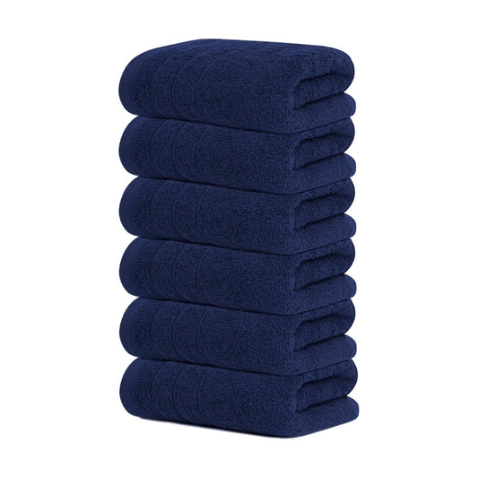 6 Piece Hand Towels Set 16 x 28 Inches, Navy | 100% Cotton, Lighter Weight, Quick to Dry, 16 x 28 Inches, Super Soft &