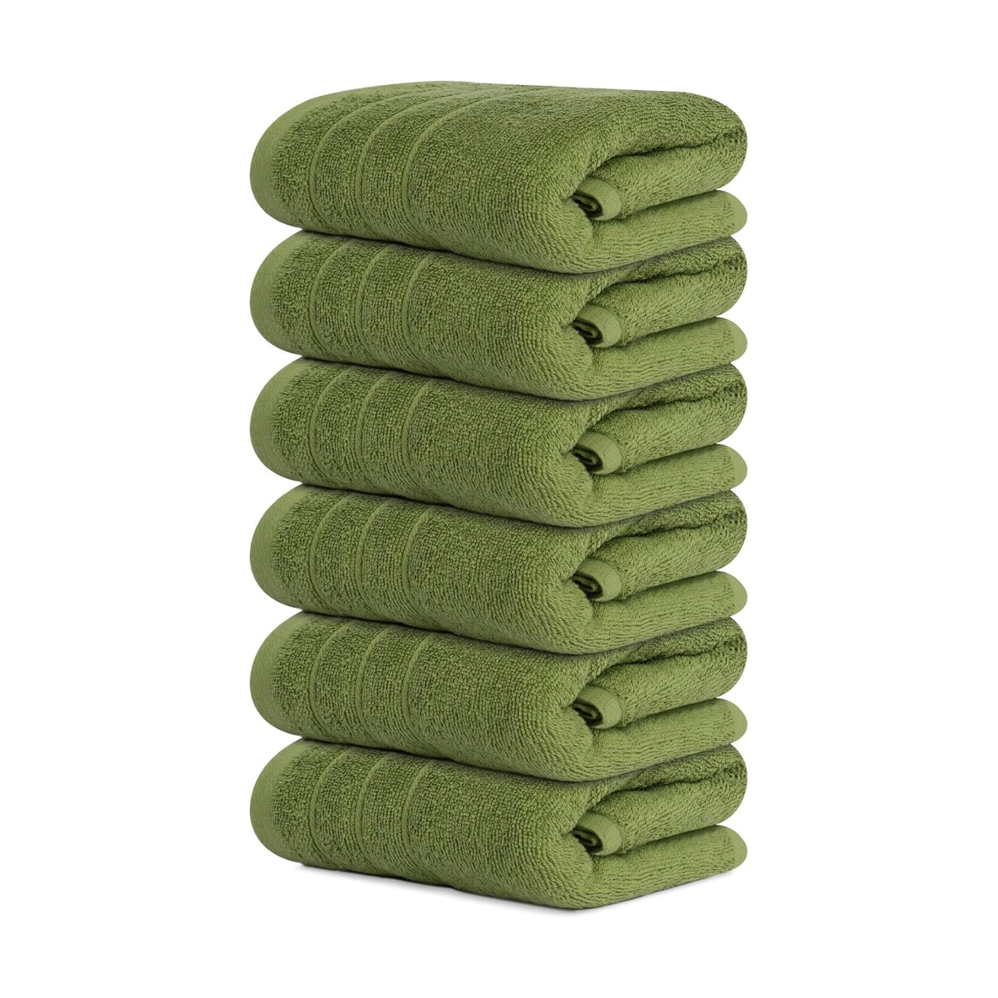 6 Piece Hand Towels Set 16 x 28 Inches, Green | 100% Cotton, Lighter Weight, Quick to Dry, 16 x 28 Inches, Super Soft &