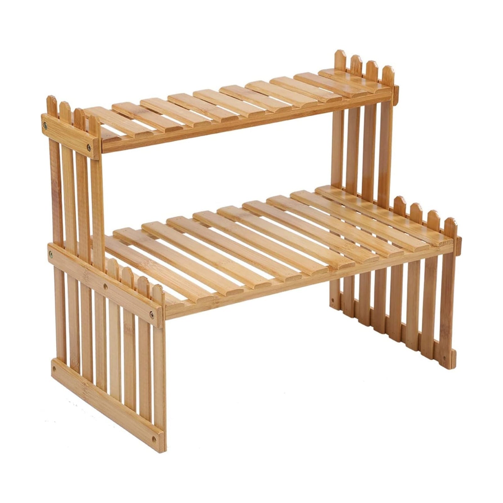 GURECOD 14.6"/18.5" 2 Tiers Bamboo Plant Stand Shelf,Desk Flower Pot Holder,Adjustable Desktop Shelf Display Organizer