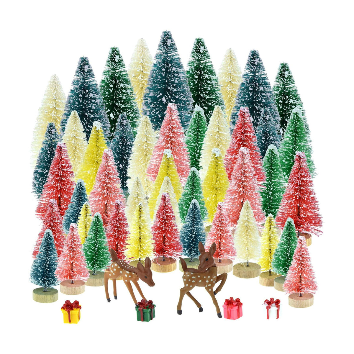 Yookat 51Pcs Mini Pine Trees Bottle Brush Trees Deer Boxes