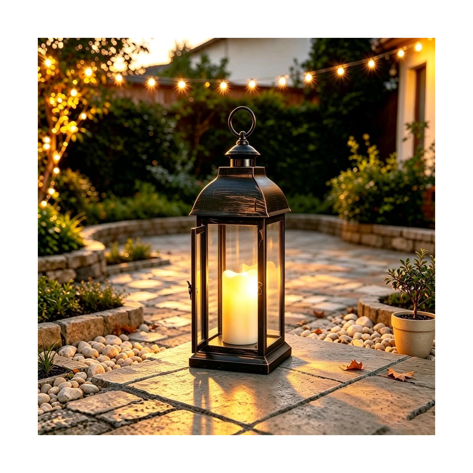 Decorative Lantern with flameless LED Candle Light, Outdoor/Indoor LED Lantern, The Door-Open H16 Decorative