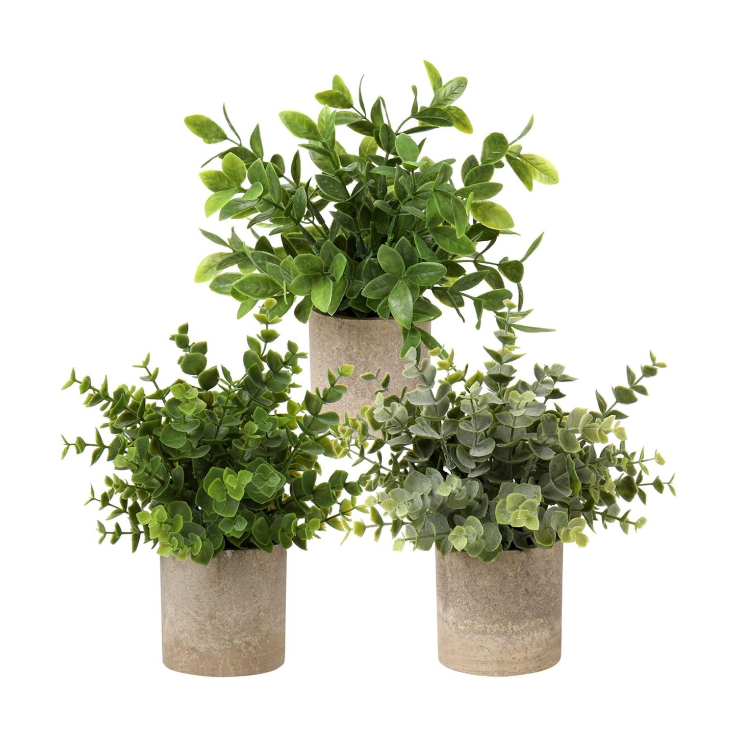 Artificial Potted Plants Small Faux Plant Eucalyptus Mini Fake Plant Decor / 6-green / Set of 3