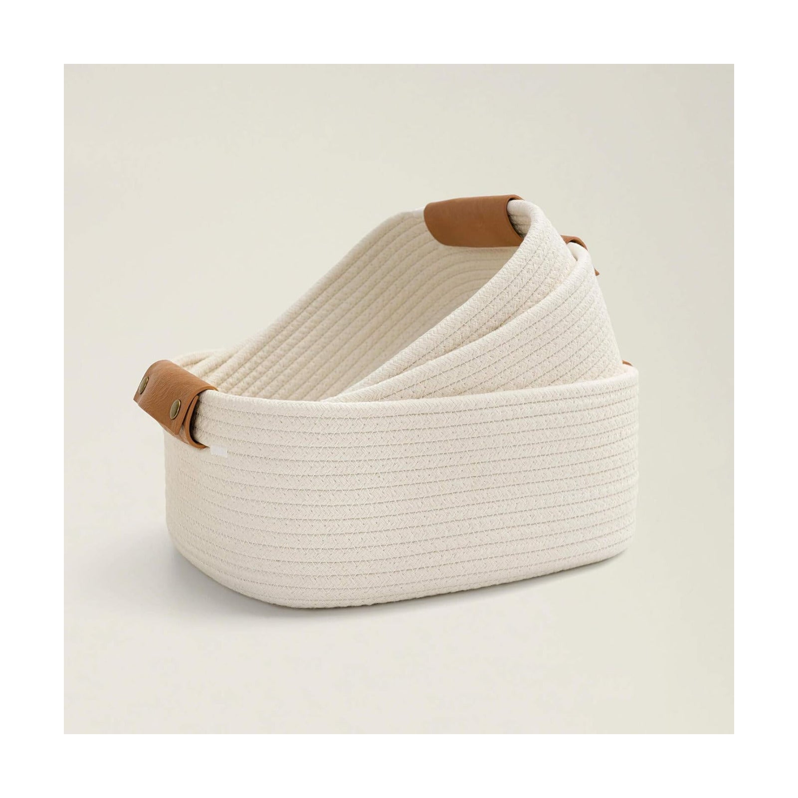 Rectangle Cotton Rope Woven Basket / White / 11.4 x 10.6 x 5.5 / Set of 3