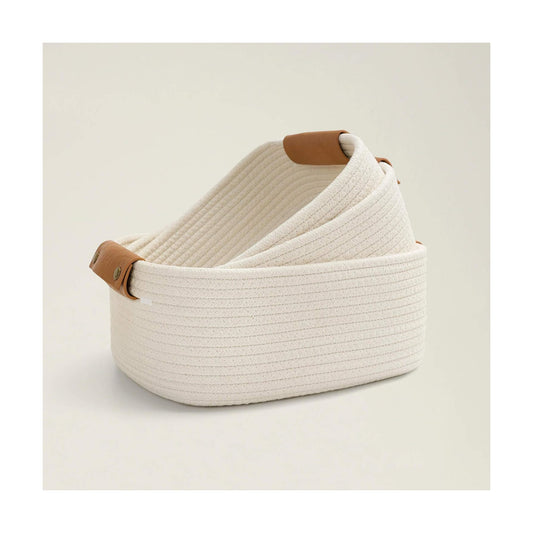Rectangle Cotton Rope Woven Basket / White / 11.4 x 10.6 x 5.5 / Set of 3