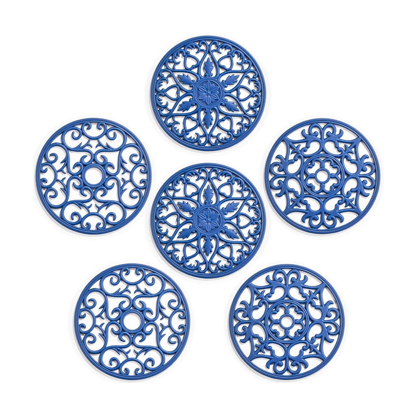 SMARTAKE 6 Set Silicone Trivet Mats for Hot Dishes Pots Pans (Navy Blue) | Heat Resistant Pots and Pans Holders