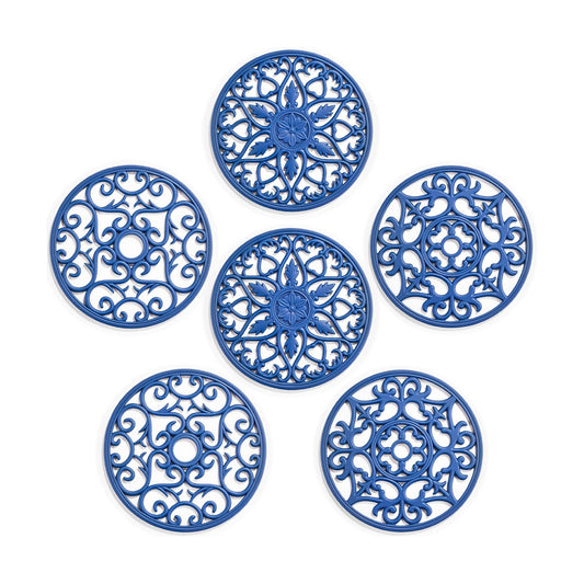 SMARTAKE 6 Set Silicone Trivet Mats for Hot Dishes Pots Pans (Navy Blue) | Heat Resistant Pots and Pans Holders