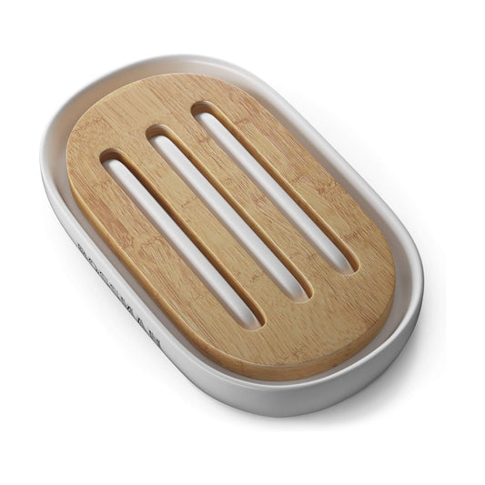Removable Natural Bamboo Soap Tray / White