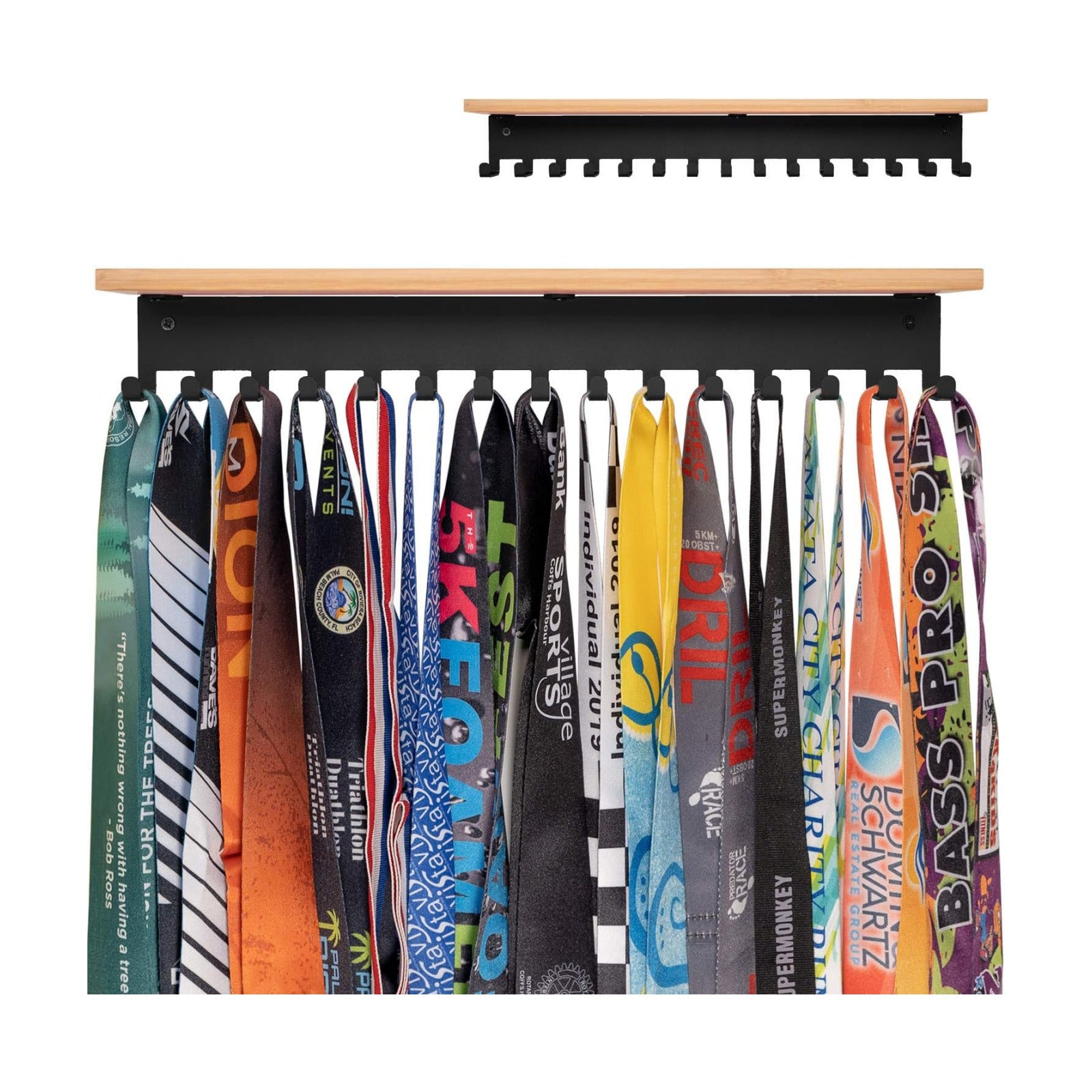 iBobbish Premium Trophy and Medal Display Shelf 16inchL,Metal Trophy Shelf with Hooks Upgraded,Large Bamboo Trophy