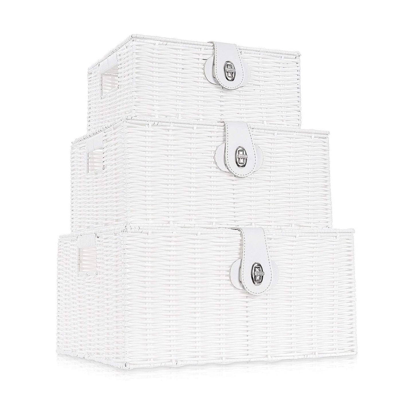 Woven Wicker Storage Basket Box / White / Set of 3