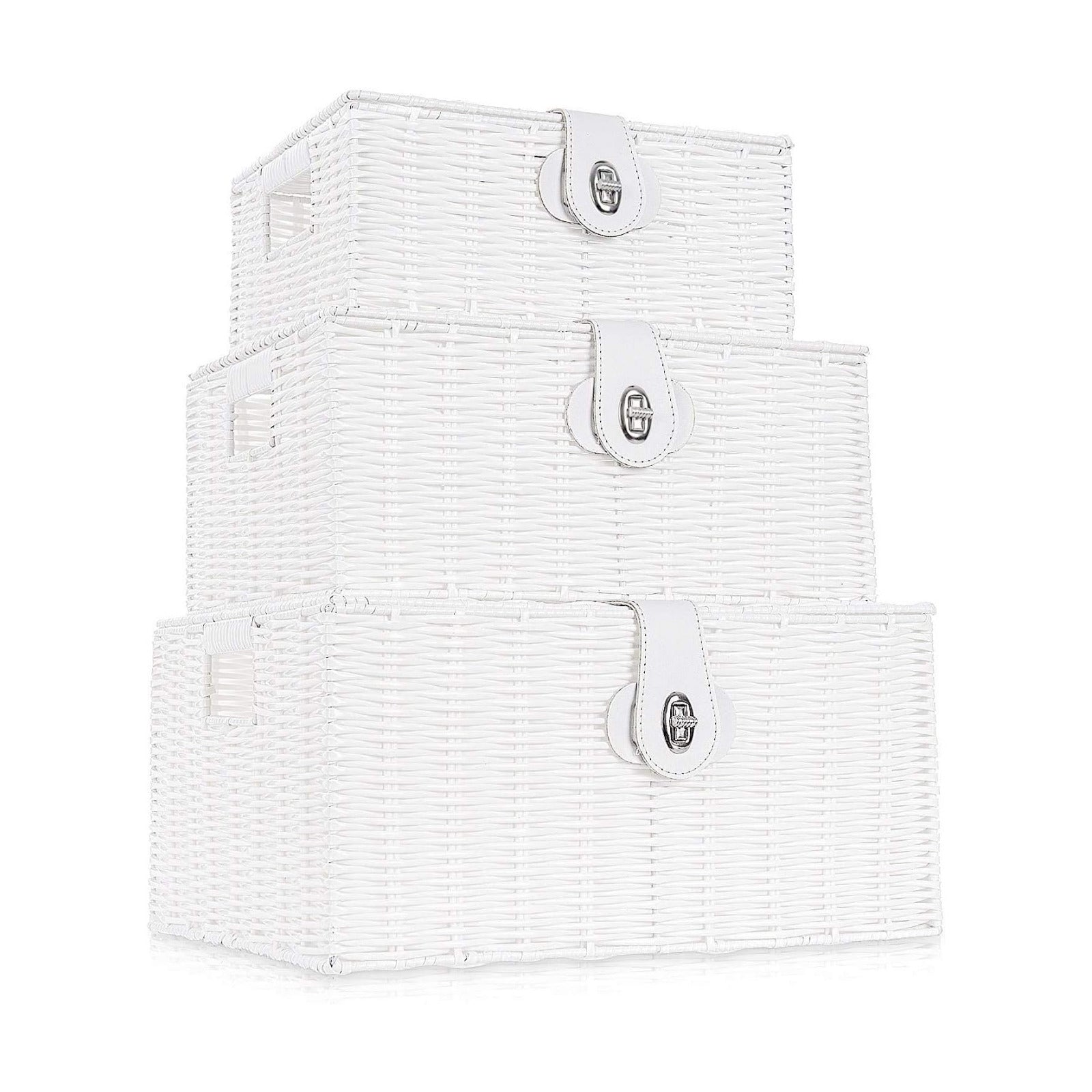 Woven Wicker Storage Basket Box / White / Set of 3