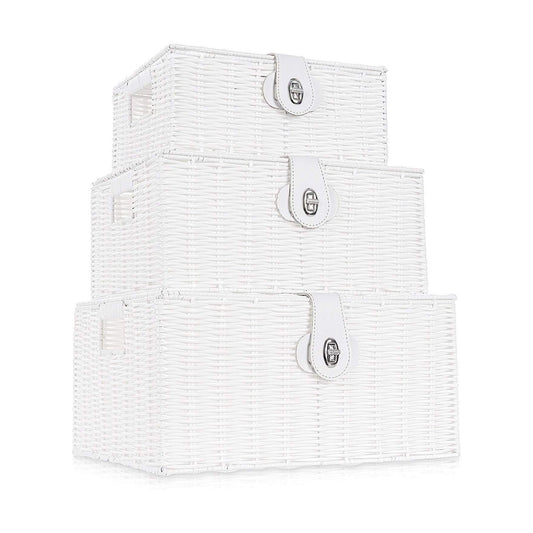 Woven Wicker Storage Basket Box / White / Set of 3