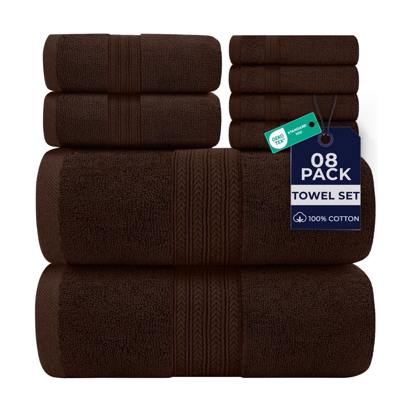 DAN RIVER 8 Piece Luxury Bath Towels for Bathroom, Towel Set, Brown | 2 Bath towels, 2 Hand towels, and 4 Wash Cloths
