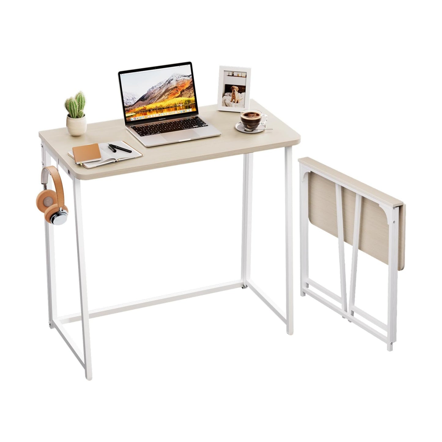 Small Foldable Desk 31.5" for Small Spaces / 31.5 x 15.7 / Small Size / Beige