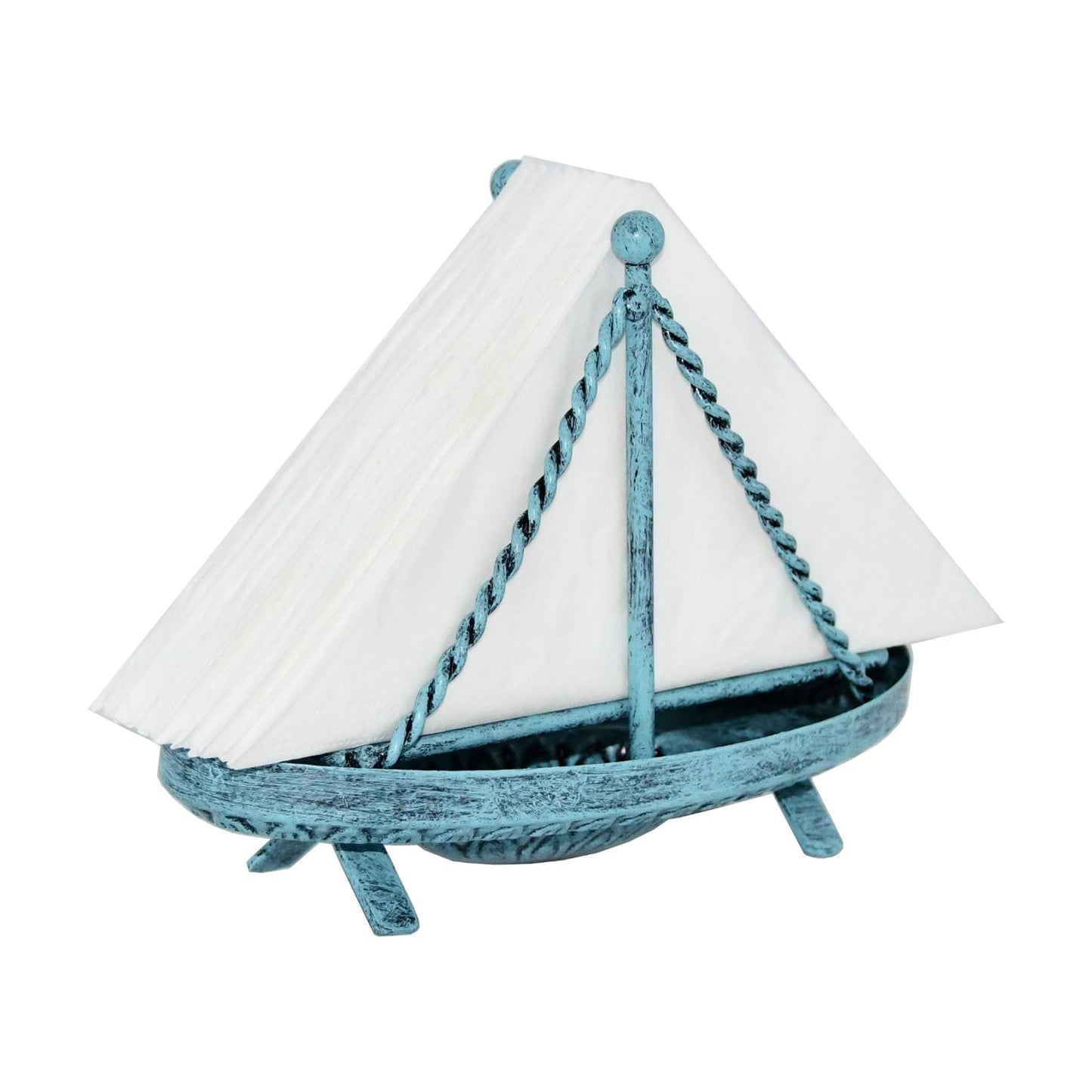Metal Sailboat Shaped Napkin Holder / Turquoise