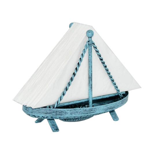 Metal Sailboat Shaped Napkin Holder / Turquoise