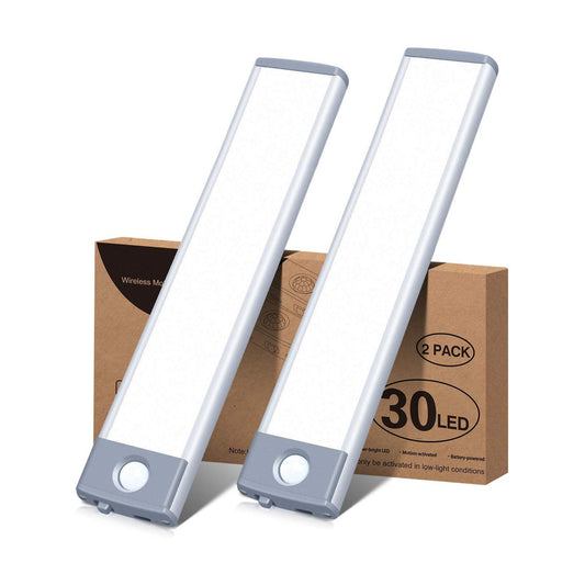 PRIORARE 30 LED Under Cabinet Lighting Motion Sensor Light Pure White 2Pack | Wireless Rechargeable Cabinet Lights