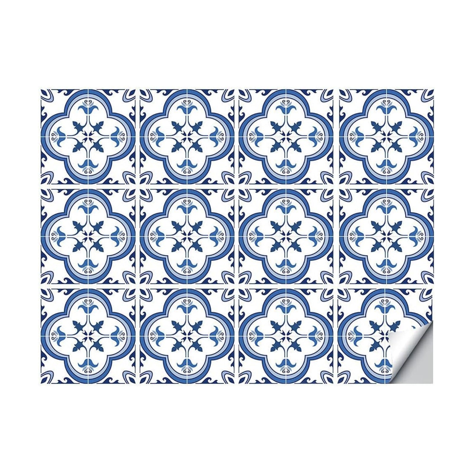 Decorative Tile Stickers Set 12 Units Peel and Stick Self Adhesive Removable Talavera / Blue / 6 x 6