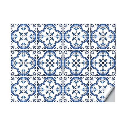 Decorative Tile Stickers Set 12 Units Peel and Stick Self Adhesive Removable Talavera / Blue / 6 x 6