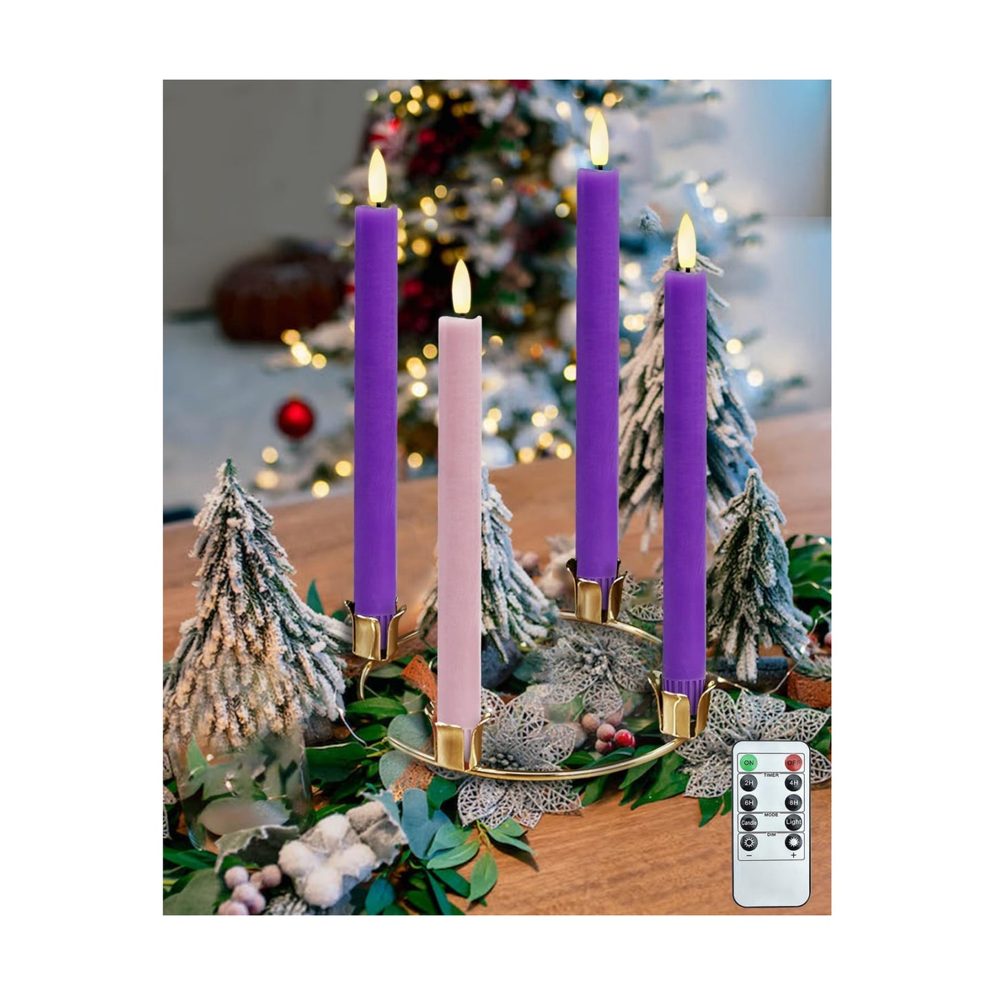 SHYMERY Flameless Advent Candles,Real Wax Battery Operated Electric LED Taper Candles with Remote Timer, Set of 4