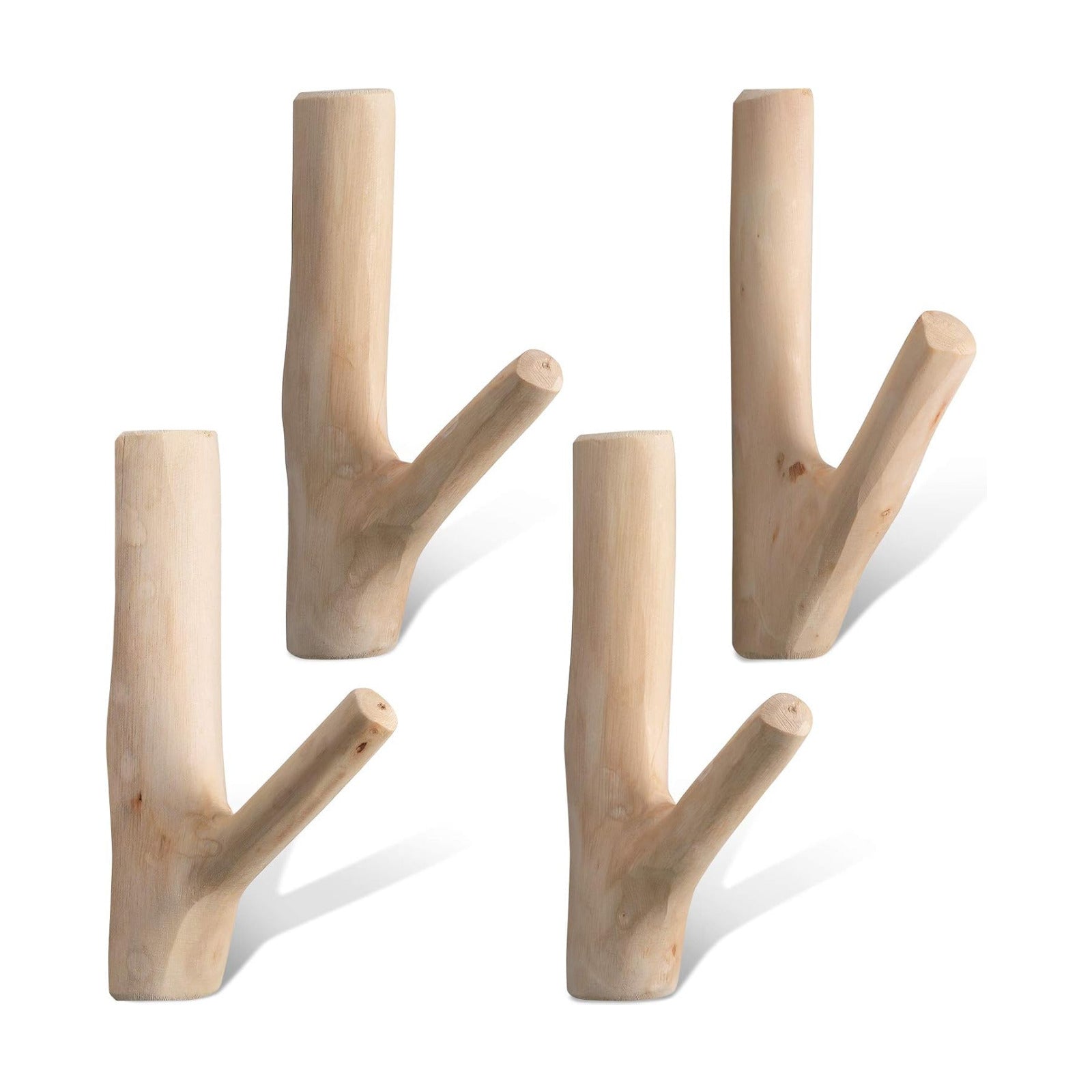 Tree Branch Wood Wall Hook Set Rustic Towel Hook Decorative Wood Adhesive Coat / White / Set of 4