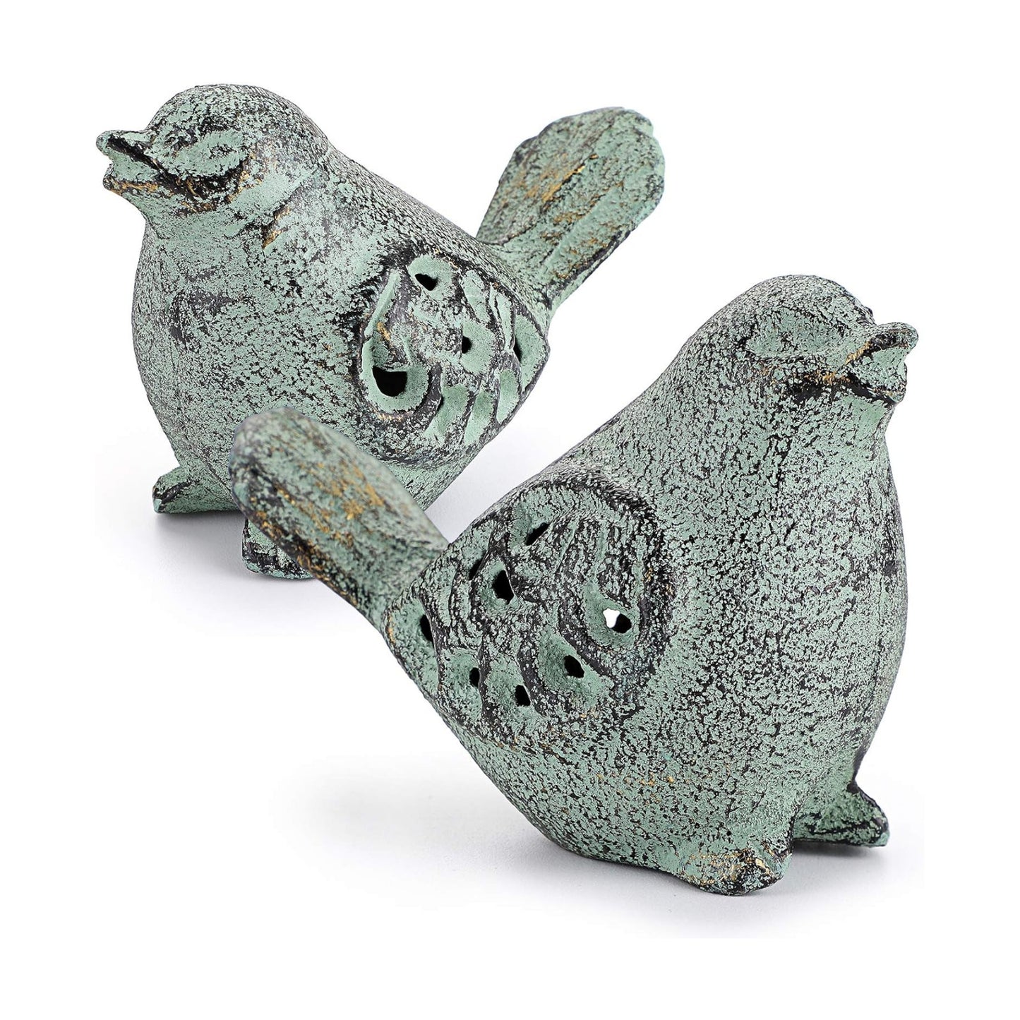 Hollow Carved Bird Figurines / Green / Set of 2