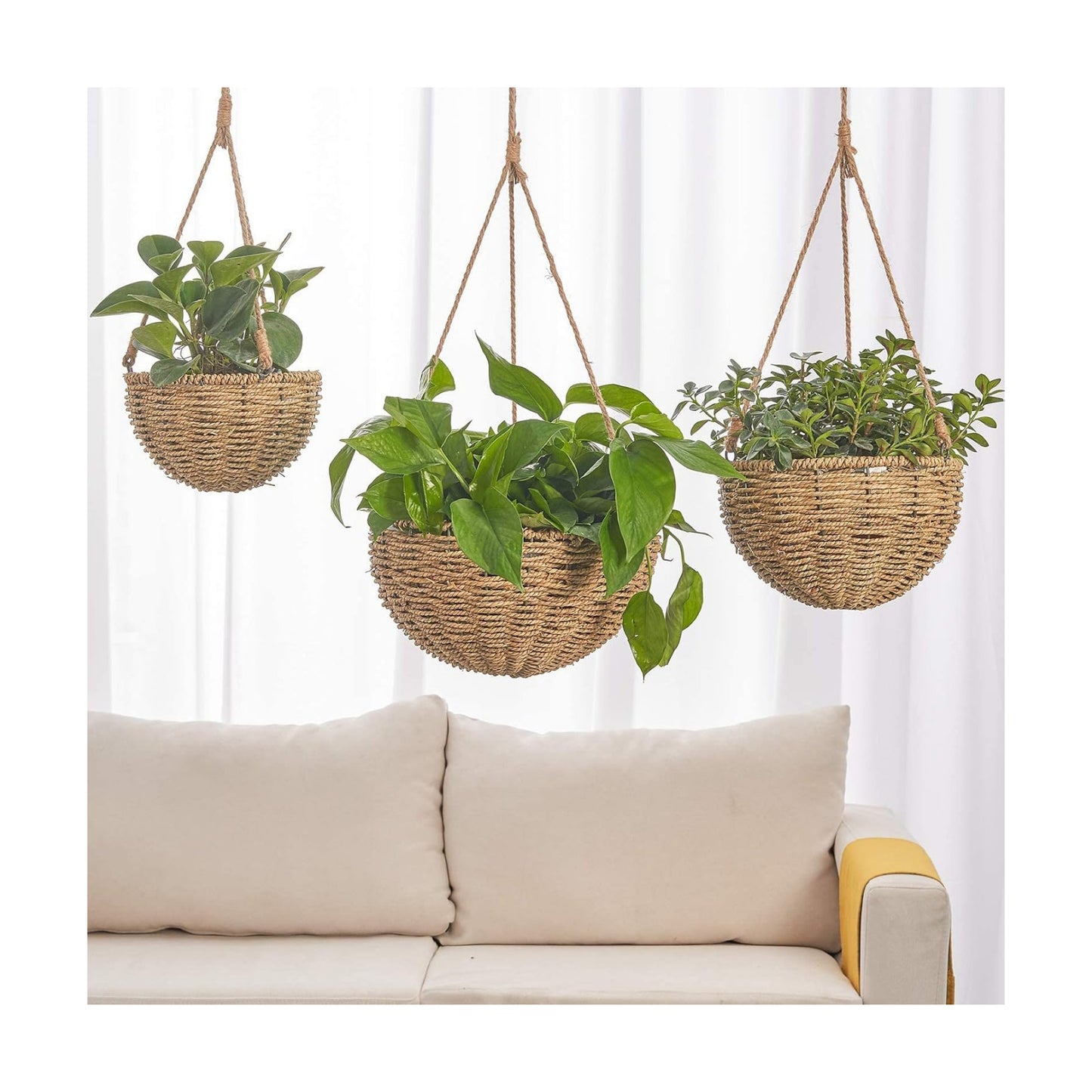 Handmade of Seagrass Round Planter Pots Decor / Natural / Set of 3