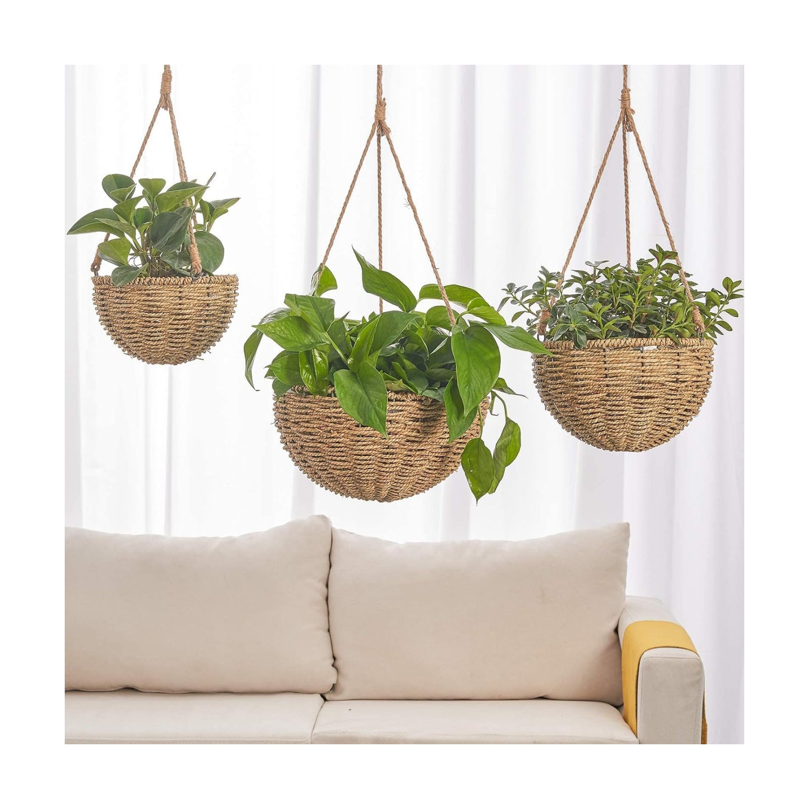 Handmade of Seagrass Round Planter Pots Decor / Natural / Set of 3