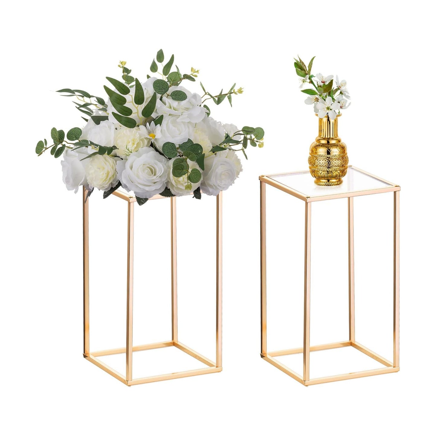 NUPTIO Gold Stands for Centerpieces, Geometric Column, 15.75" Tall, 10 Pcs | Metal Flower Holder, Rectangular Display