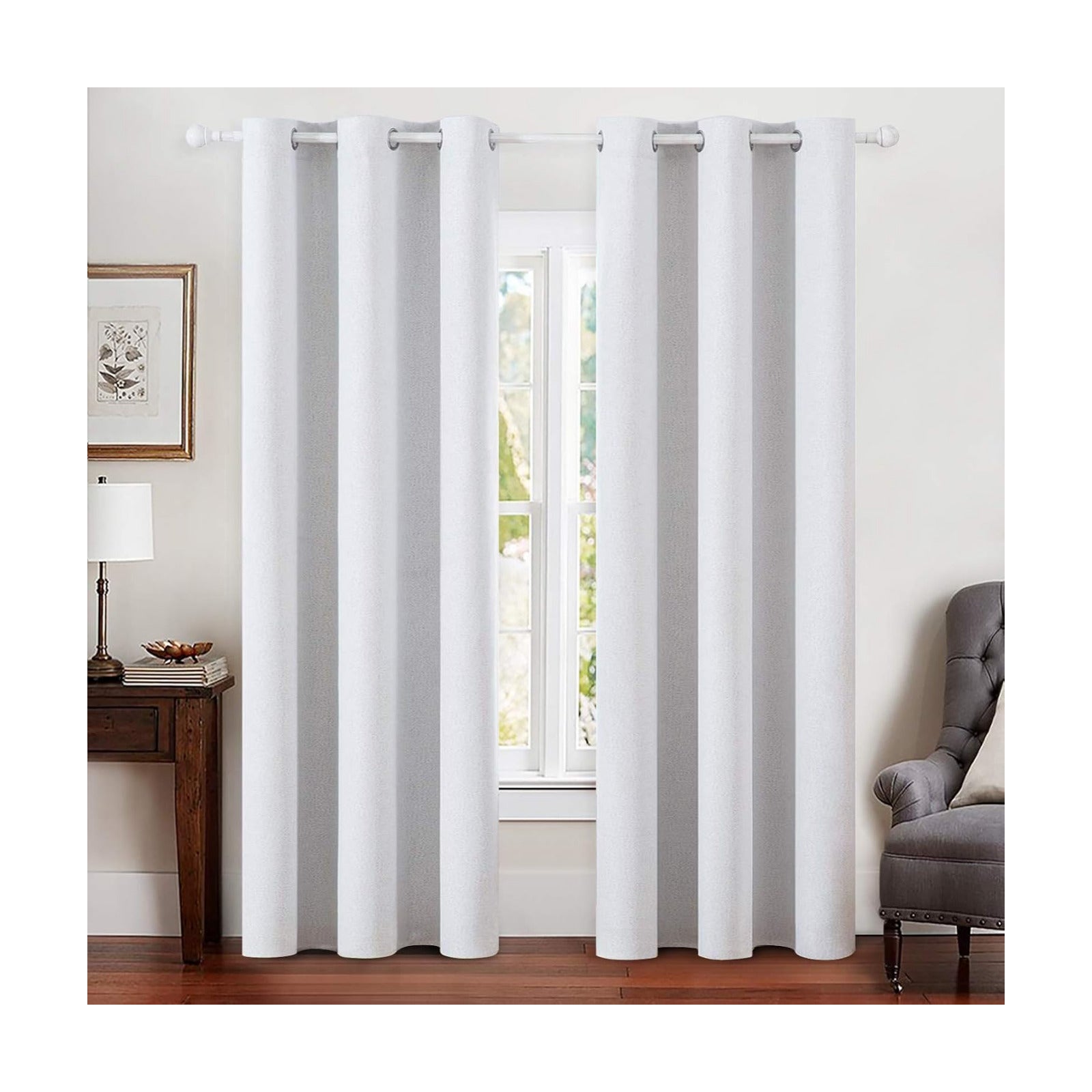 MIULEE 100% Blackout Linen Curtains for Bedroom 42x84 Inches Grayish White