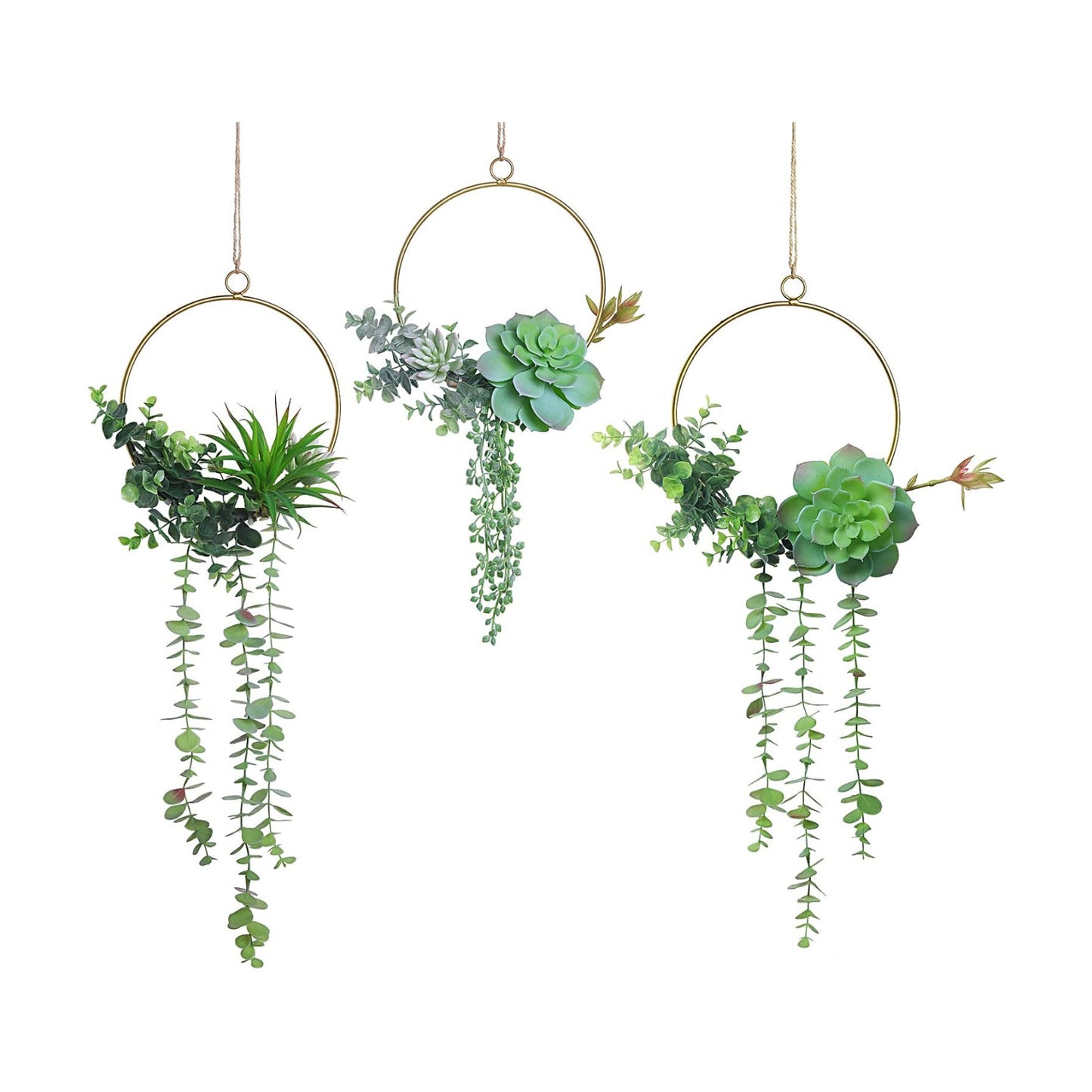 Artificial Succulents Wreath Hanging Geometric Garland Greenery Wall Decor / Gold / Set of 3