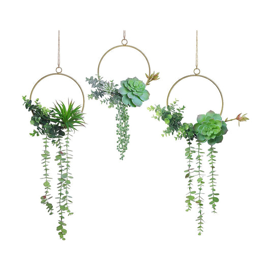 Artificial Succulents Wreath Hanging Geometric Garland Greenery Wall Decor / Gold / Set of 3