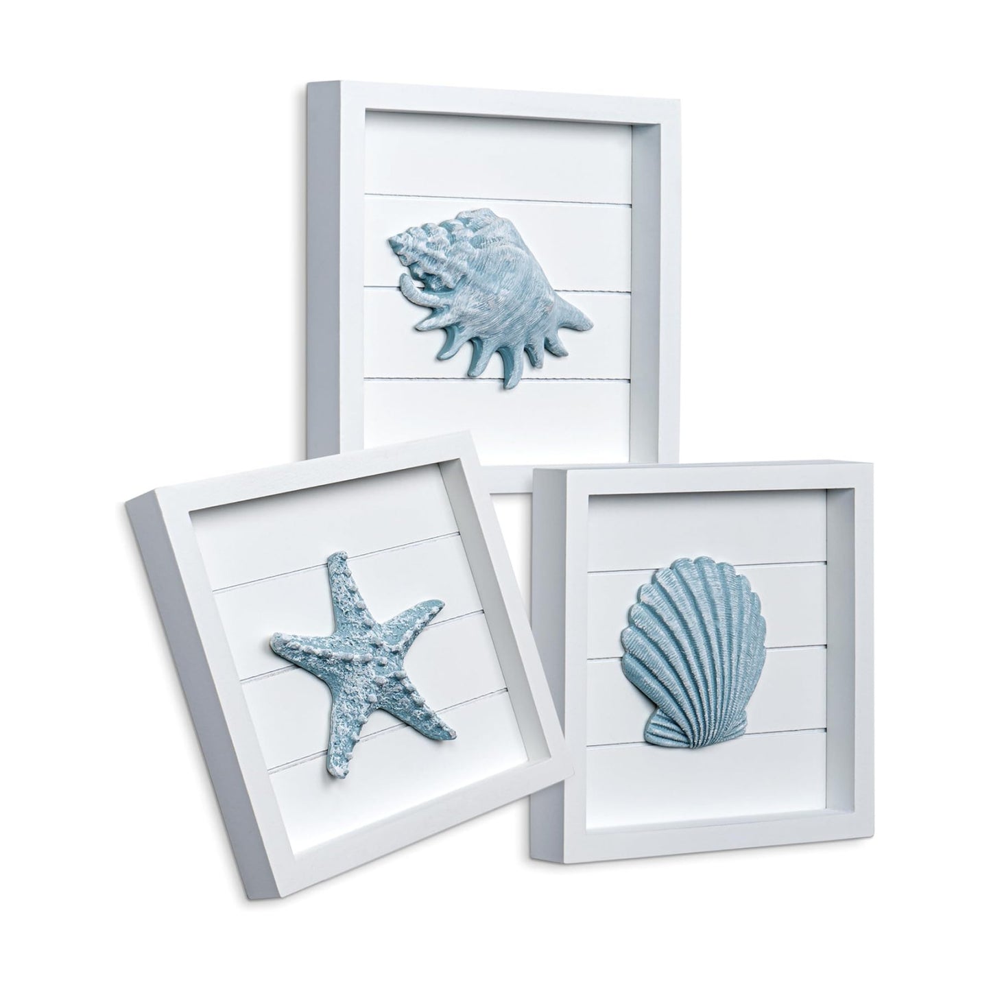 Tide and Tales 3D Coastal Wall Art, Beach Wall Decor, Framed Set of 4, Blue